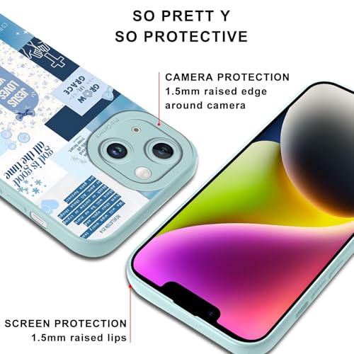 Aesthetics Jesus Christian Collage Blue Phone Case for iPhone 14 Case Bow Pattern Shockproof Soft Protective for Women Men Phone Cover Funda for iPhone 14 6.1 Inch - color: Blue, size: for iPhone 14