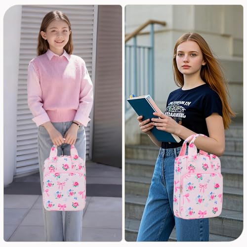 DSIUE Kids Bible Cover Case Gilrs Cute Bible Carrying Case Book Holder/Carrier/Bag with Handle and Pockets, Bow Floral