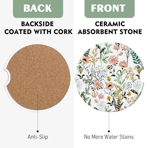 2 Pack Car Coasters for Cup Holders, Cute Car Accessories Interior - color: Flower-grass