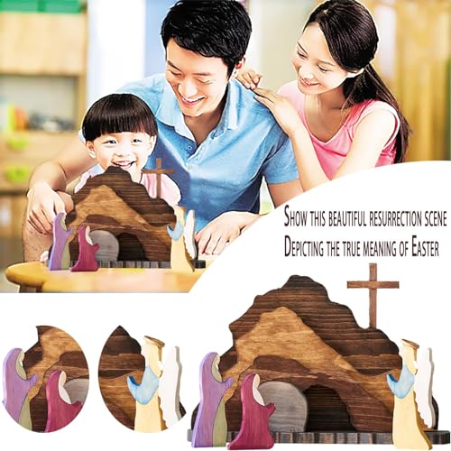 Easter Tiered Tray Decor Jesus Empty Tomb Kit Wooden Religious Signs - color: 9pcs