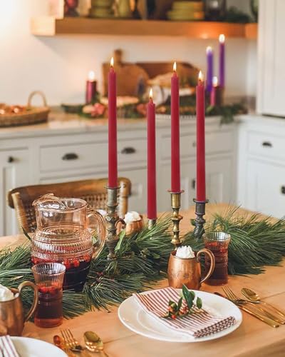 Burgundy Taper Candles Red Ribbed Dripless Tapered Candles Ideal as Dinner Candle Smokeless and Unscented Candle Sticks Long Burning,10.5 inch,Set of 12 - color: Ribbed10.5''-Burgundy