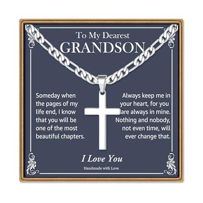 IEFLIFE Gifts for Son Men - Gifts for Son Grandson Boy Cross Necklaces - color: Grandson