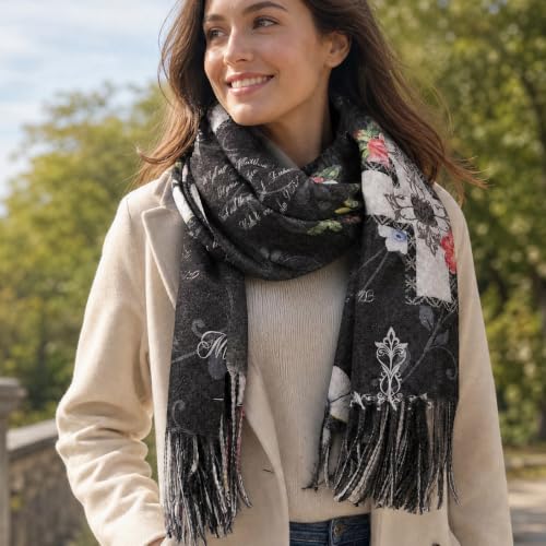 The Virgin Mary Bible Verse Shawls for Women, Catholic Christian Blanket Scarf Gifts or Mom Teacher Christmas - color: Black Floral