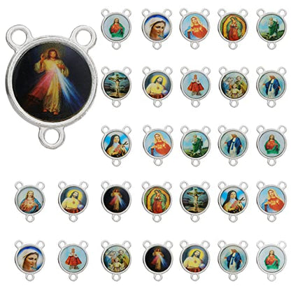 COTTVOTT St Benedict,Our Lady of Guadalupe Medal for DIY Jewelry Making,Virgin Mary Christ Jesus Rosary Center Connection Part - color: 30pcs-Enamel Round Medal B