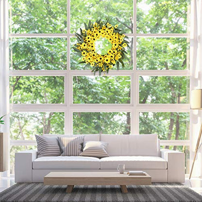 JINGHONG Yellow Spring Wreath 22 Inch Summer Wreath with Sunflower and Daisy Flower Wreaths for Front Door Window Wall Decoration and Indoor Outdoor Decor