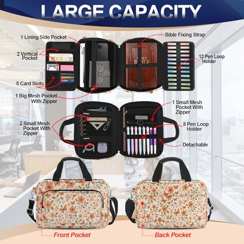 Butterfly Bible Cover Case for Women, Bible Bag for Women Organizer with Handle Zipper Pocket, Bible Study Supplies Journaling Kit, Pens Highlighters Cross Clips Tabs Christian Gift - color: Yellow Butterfly