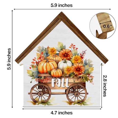Fall Sign Decor, Pumpkin Harvest House Shaped Wood Block Sign - color: Fall-1