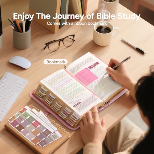 Adjustable Bible Cover with 75 Bible Tabs - Bible Cover Case for Women - color: Pink, size: M