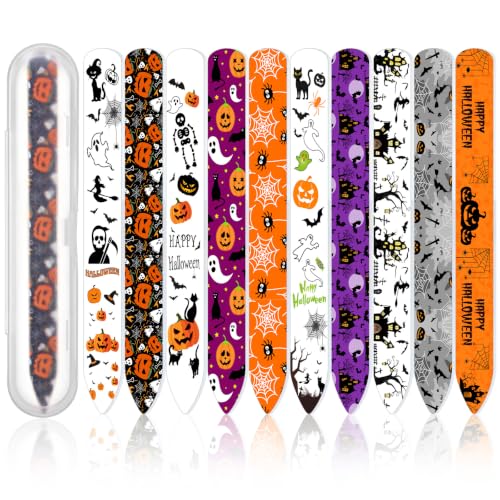10 Pcs Halloween Glass Nail Files Gifts with Case Halloween Gifts Bulk - style: Ghost