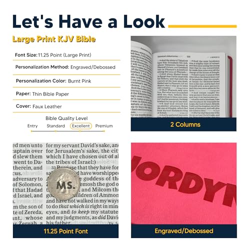 Personalized KJV Reference Bible Faux Leather Large Print Size | Custom with Name | Gift for Christian & Religious Celebrations | Pink - color: Pink