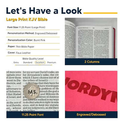 Personalized KJV Reference Bible Faux Leather Large Print Size | Custom with Name | Gift for Christian & Religious Celebrations | Pink - color: Pink
