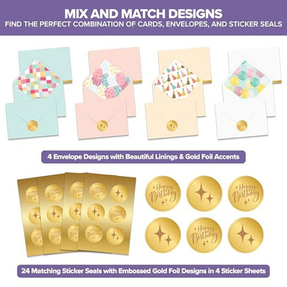 Decorably 24 Pack Gold Foil 4x6in Blank Happy Birthday Cards