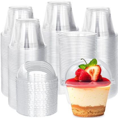 Alaeseje 100 Pack 6 oz Plastic Dessert Cups with Dome Lids,No Hole
