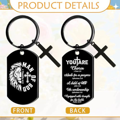 Religious Man of God Keychain Gifts Bible Verse Keychain with Cross Charm, Christian Faith Gift for Men, Christmas Valentines Father's Day Easter Baptism Presents for Dad Husband Son