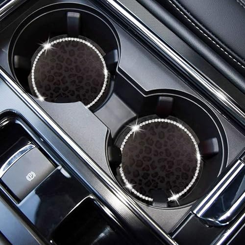 Leopard Car Coasters for Cup Holders, 4 Pack Silicone Cheetah Car Cup Holder Insert Coasters, 2.75" Universal Non-Slip Cup Holder Coaster, Car Interior Accessories for Women (Black) - color: Black
