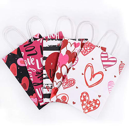 Cooraby 20 Pack Valentines Day Paper Gift Bags with Handles