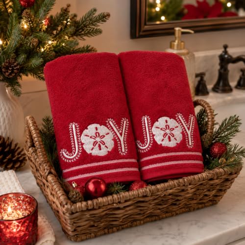 Christmas Red Guest Hand Bathroom Towels, Coastal Ocean Shell Joy, 16x26" - color: Shell Joy