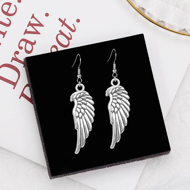 coadipress Angel Wing Earrings for Women Unique Silver Plated Fairy Feather Guardian Dangle Drop Hook Earrings Jewelry - color: SIlver Owl Wing
