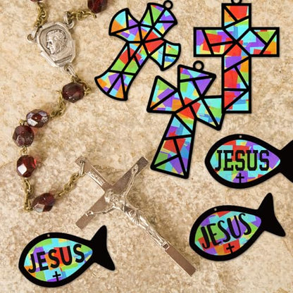 Sinload 24 Sets Religious Cross Fish Crafts Christian Suncatcher Kit - style: Fish,Cross