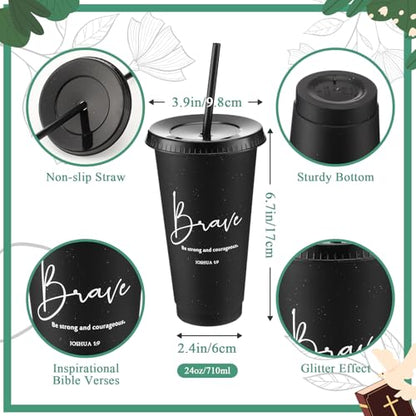 Engrowtic 12 Set Christian Tumblers with Lid Straw 24 oz, Black - color: Black