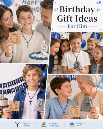 9–13 Year Old Boy Birthday Gifts Idea, Cross Necklace for Boys - style: 9th Birthday