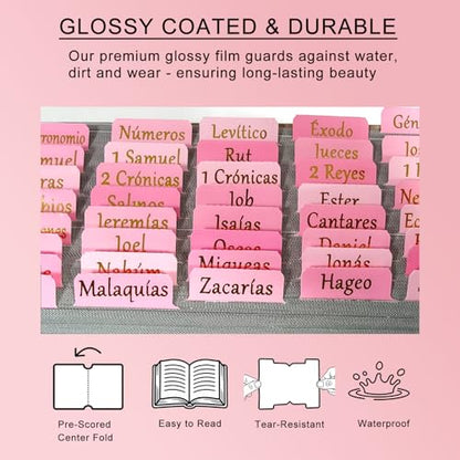 Vorscrin-Laminated Bible Tabs for Women and Men, Gold Foil Lettering Design, Reposition and Large Print Stickers, Bible Study Supplies, 90 Chapters Labels for Easy Navigation (Spanish Pink) - color: Spanish Pink