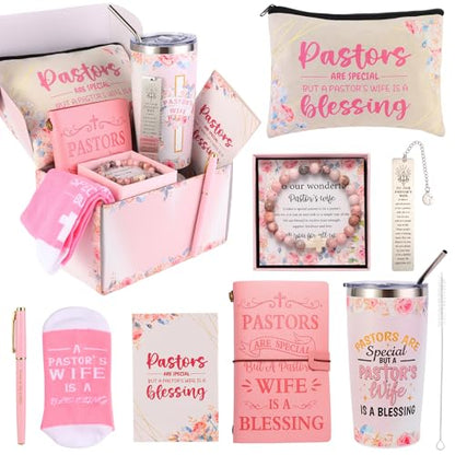 Pastor Wife Appreciation Gifts for Women Christian Gifts Unique Pastor Gift for Pastor's Wife Including Journal Tumbler Socks Makeup Bag Pen Card for Birthday Christmas