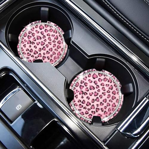Leopard Car Coasters for Cup Holders, 4 Pack Silicone Cheetah Car Cup Holder Insert Coasters, 2.75" Universal Non-Slip Cup Holder Coaster, Car Interior Accessories for Women (Pink) - color: Pink