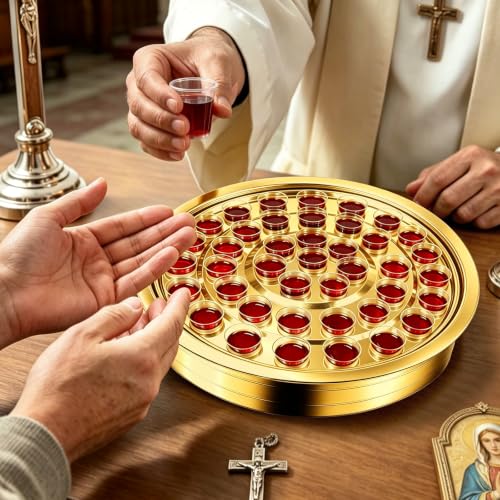 Stainless Steel Communion Tray, 40 Cup Openings, Stackable Silver Church Communion Cup Holder for Worship Services and Holy Communion Supplies, 1 Gold Wine Tray, No Lid - color: Gold