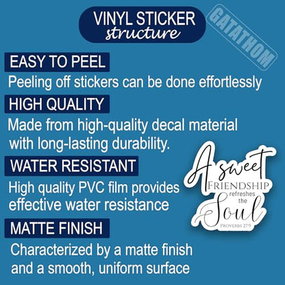 (3Pcs) A Sweet Friendship Refreshes The Soul Sticker – Proverbs 27:9 Christian Friendship Bible Verse Vinyl Decal, Inspirational Faith Sticker for Laptop Water Bottle Journal Scrapbook, 3" x 2.9" - color: A Sweet Friendship Refreshes the Soul Proverbs 27: