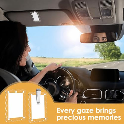 2 Pcs Car Visor Photo Clip,Acrylic Transparent Sunshade Picture Frame