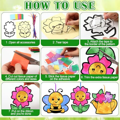 Motipuns 32 Pcs Spring Suncatcher Craft Kit, DIY Glass Effect Ornaments - style: Spring