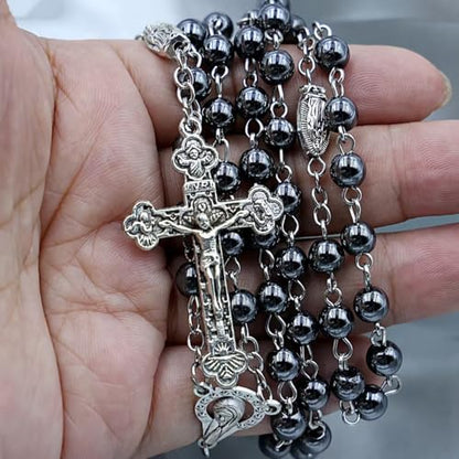 Rosary Beads Catholic for Man and Woman - Natural Black Stone Gemstone Rosary Beads, Catholic Gifts