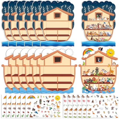 Thyle 12 Set Noahs Ark Sticker Scene Craft Kit for Kid,Sunny and Rainy Days - style: Sunny and Rainy Days