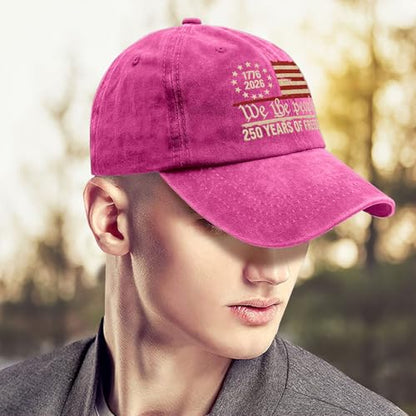 U.S. 250th Anniversary 250 Years Freedoms 1776-2026 Baseball Hats Funny - color: Rose Red Color