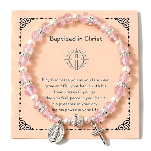 Women Stretch Rosary Bracelet Beaded Crucifix & Miraculous Medal - color: baptized christ2
