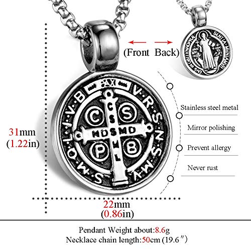 St Benedict Exorcism Medal Necklace for Men Catholic Cross Pendant - color: Black