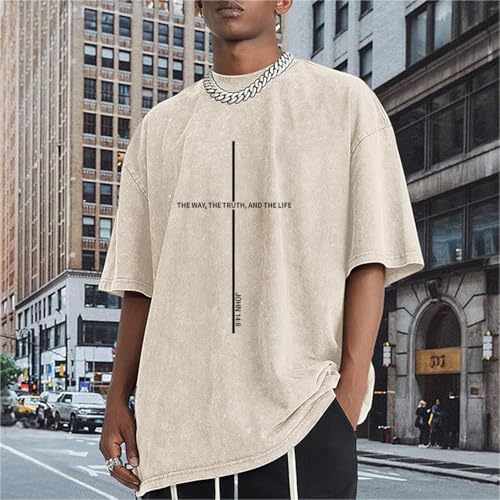 Christian Shirts for Men The Way The Truth The Life Shirt Jesus God Cross Bible Verse Oversized Washed Graphic Tees - color: Apricot, size: Medium