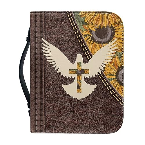 Cross Sunflower Fall Bible Covers for Man Multi-Functional Bible Carrying Case Bible Bookmark Protector Large Bible Covers with Zipper and Handle - color: Cross Sunflower, size: 2XL