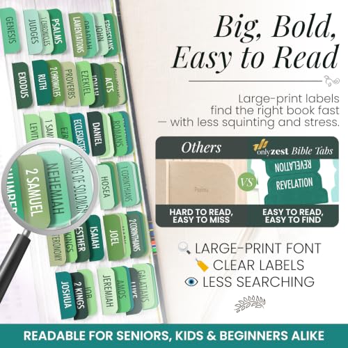 90 Christian Bible Tabs for Women, Men & Kids - Green - color: Green