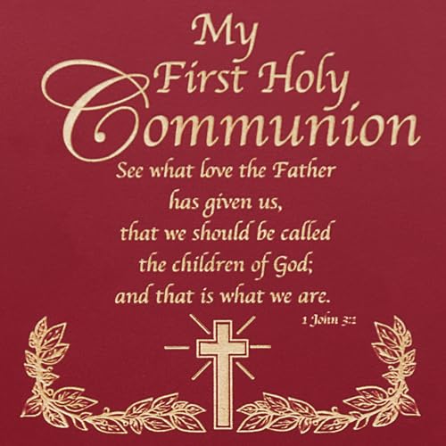 Let's Make Memories Personalized Communion Keepsake Box - Scripture - Sacrament - Religious Keepsake - First Communion - Natural Wood - Cherry Finish - Inspirational Verse - 6.75”Lx6.75”W - style: Scripture - Communion