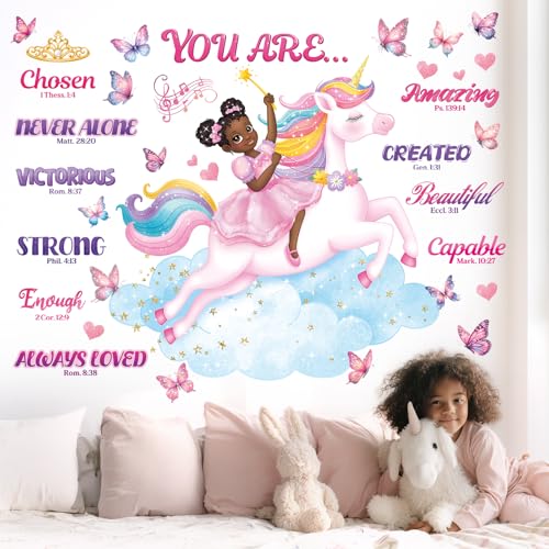DECOWALL Black Girl Unicorn Bible Verse Wall Stickers Decals (SG2-2503) - color: Black Girl Unicorn Bible Verse