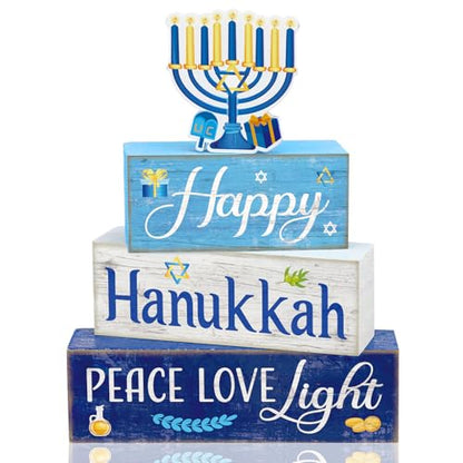 Moucuny 4 Pcs Hanukkah Table Decorations for Home, Wood Menorah Peace Sign - style: Candle