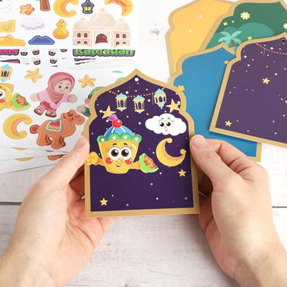 PAIVSUN 24Pcs Ramadan Crafts for Kids, Make You Own Eid Mubarak and Ramadan Kareem Craft Kit, DIY Mosque Scene Religious Sticker Activities Hanging Ornaments for Classroom Party Favor Supplies - style: Ramadan