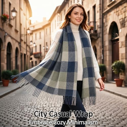 Loritta Winter Scarf for Women, Long Plaid Shawl Wraps Scarves Gifts - color: F-blue Grey Lattice