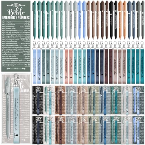Sinload 50 Set Christian Gift Bulk Bible Emergency Numbers Bookmark with Silicone Keychains Scripture Quote Pen Religious Study Supplies for Church Bible Study Group (Boho Color) - color: Boho Color