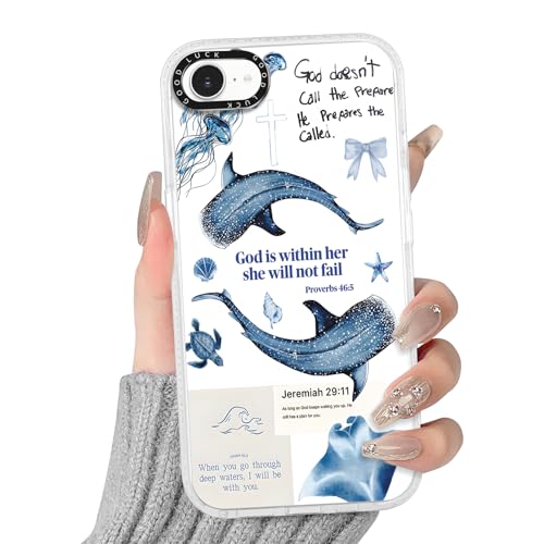for iPhone 16e/iPhone 17e 6.1'' Christian Ocean Phone Case, Trendy Whale Shark Jesus Bible Verse Summer Beach Clear Design, Soft TPU Shockproof Anti-Yellow Protective Cover for Women Girls - color: Whale Shark Bible, size: iPhone 16e/iPhone 17e