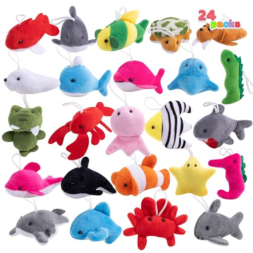 JOYIN 24 Pcs Mini Sea Animal Plush Toys (24 Units 2"-3"), Stuffed Sea Animal Bulk for Kids Birthday Party Favors, Pinata Fillers, Goodie Bag Fillers, School Prizes,Carnival Party Supplies - style: Sea Animals
