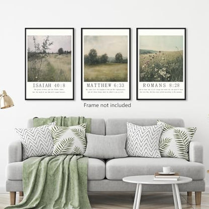 Christian Canvas Wall Art, Religious Scripture Poster, Set of 3 Bible Verses Wall Print, Biblical Woodland Landscape Picture, Modern Spiritual Painting for Prayer Room, Home 16x24in Unframed - color: Set 1-Unframed, size: 16L" x 24W"