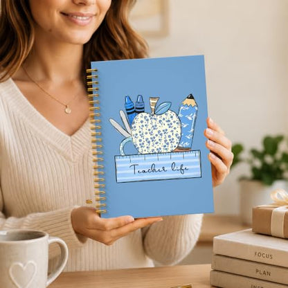 JMICTUB Chinoiserie Blue Teacher Life Spiral Notebook 5.5x8.3, Teacher Appreciation Gifts for Women Hardcover Lined Journal - color: Spiral notebook-05